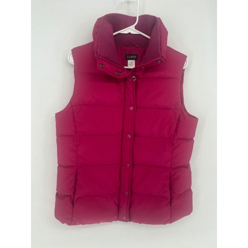 J.Crew Womens Puffer Vest Magenta Pink Down Feather Fill Quilted Snap Front M